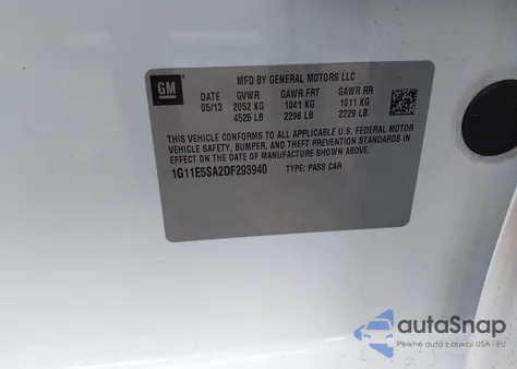 2013 Chevrolet Malibu 2Lt z USA, uszkodzony, nr VIN 1G11E5SA2DF293940